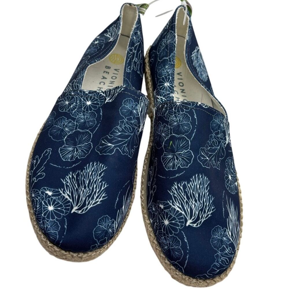 Vionic Laguna Blue White Floral Print Espadrille Slip On Shoes Size 8.5